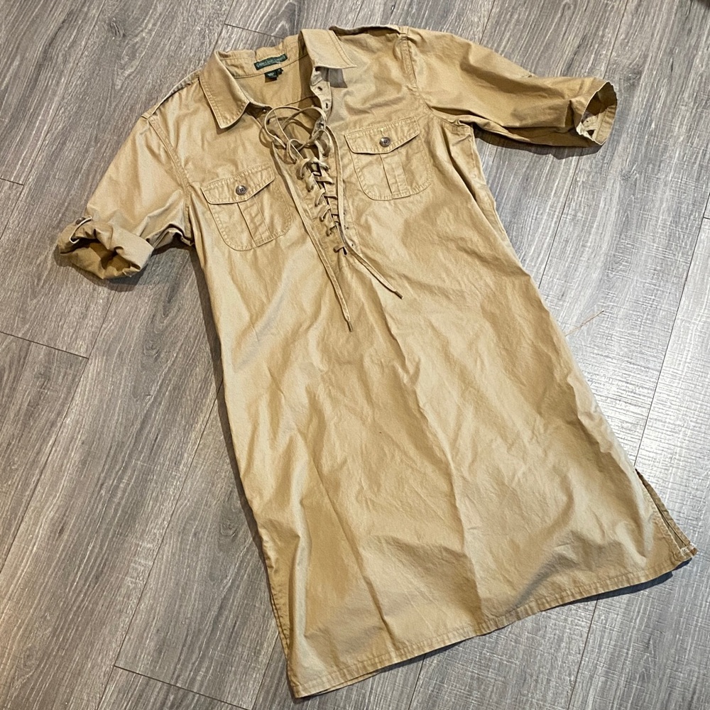 Ralph Lauren Vintage Beige Cotton Shirt Dress